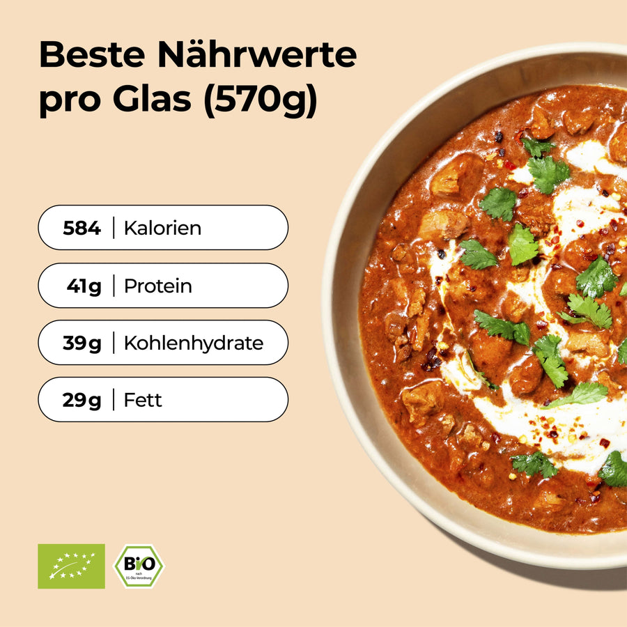 Butter Chicken von Löwenanteil mit 41g Protein – Beste Nährwerte im Glas