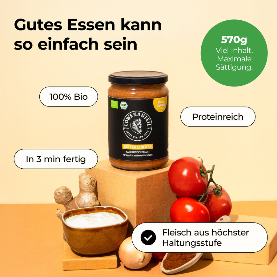Butter Chicken von Löwenanteil – Proteinreich, 100% Bio und in 3 Min fertig