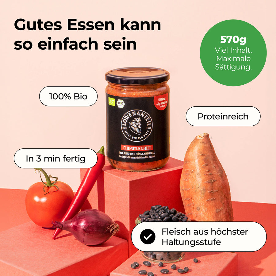 Chipotle Chili von Löwenanteil – Proteinreich, 100% Bio und in 3 Min fertig