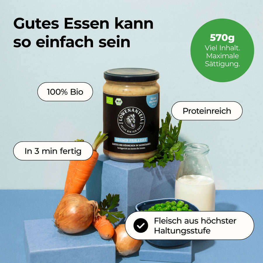 Hühner Frikassee von Löwenanteil – Proteinreich, 100% Bio und in 3 Min fertig
